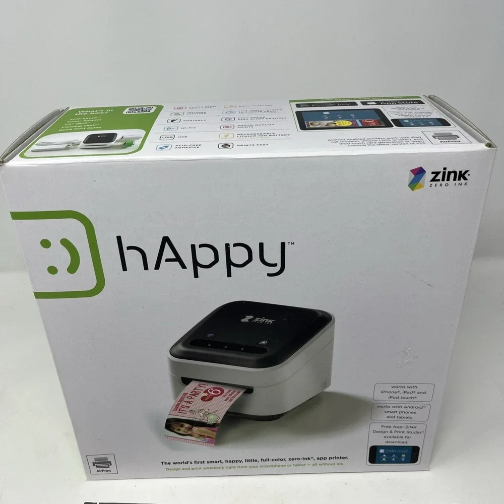 Wireless Zink Happy Smart App Printer Zero Ink Technology iPhone / Android NEW
